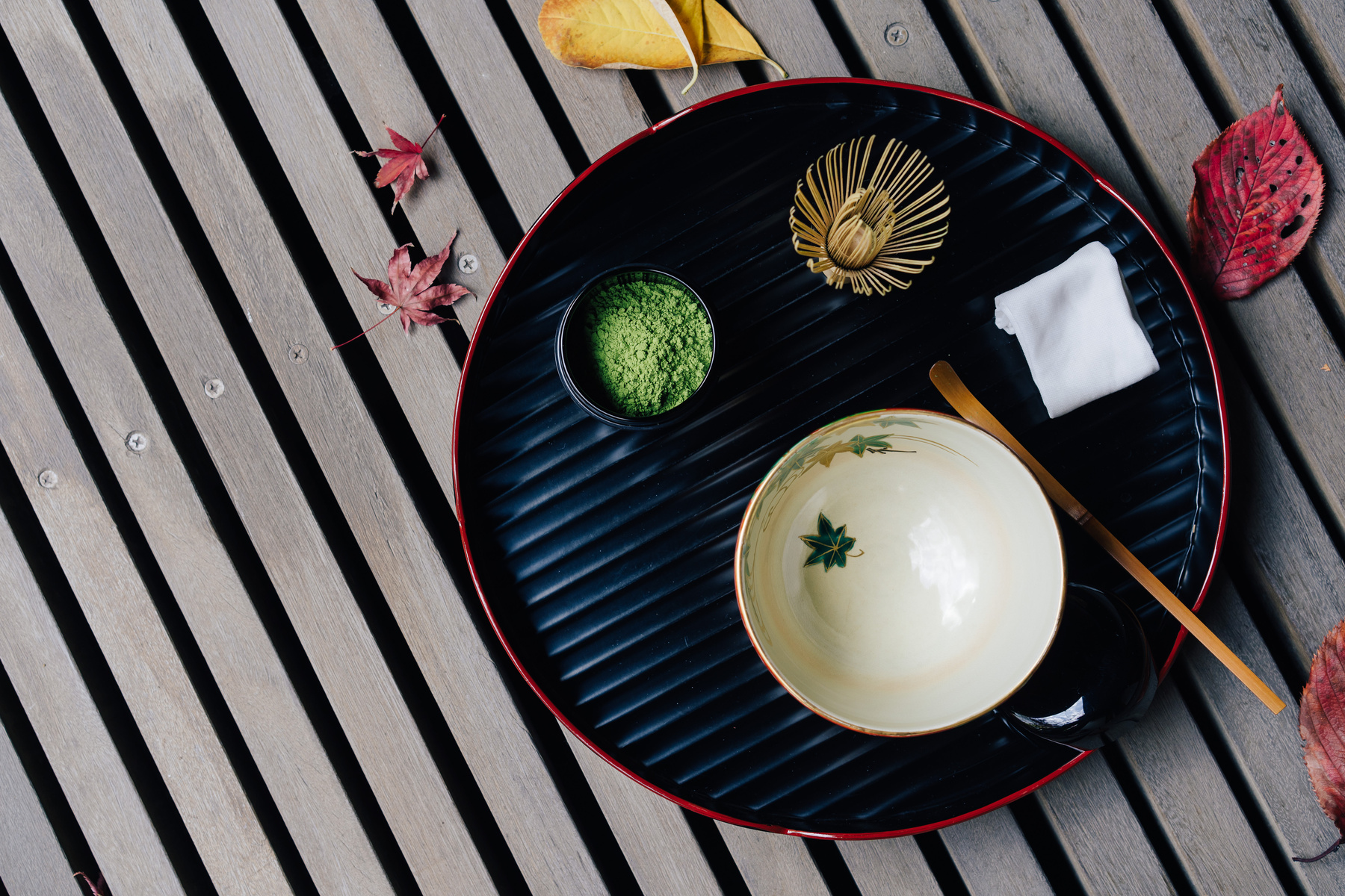 Equipment Used for Japanese Tea Ceremony on Wooden Background